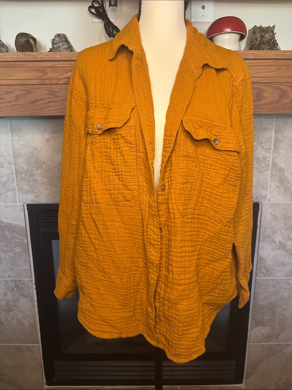 A.N.A Relaxed Fit 100% Cotton Rust Orange Textured Button Down Shacket Size XL